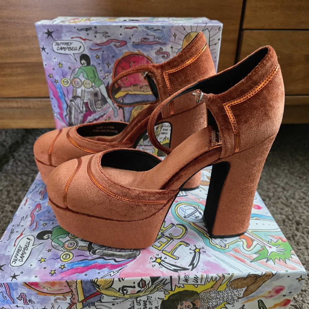 Jeffrey Campbell Orange Platform Mary Jane Heels Low Down